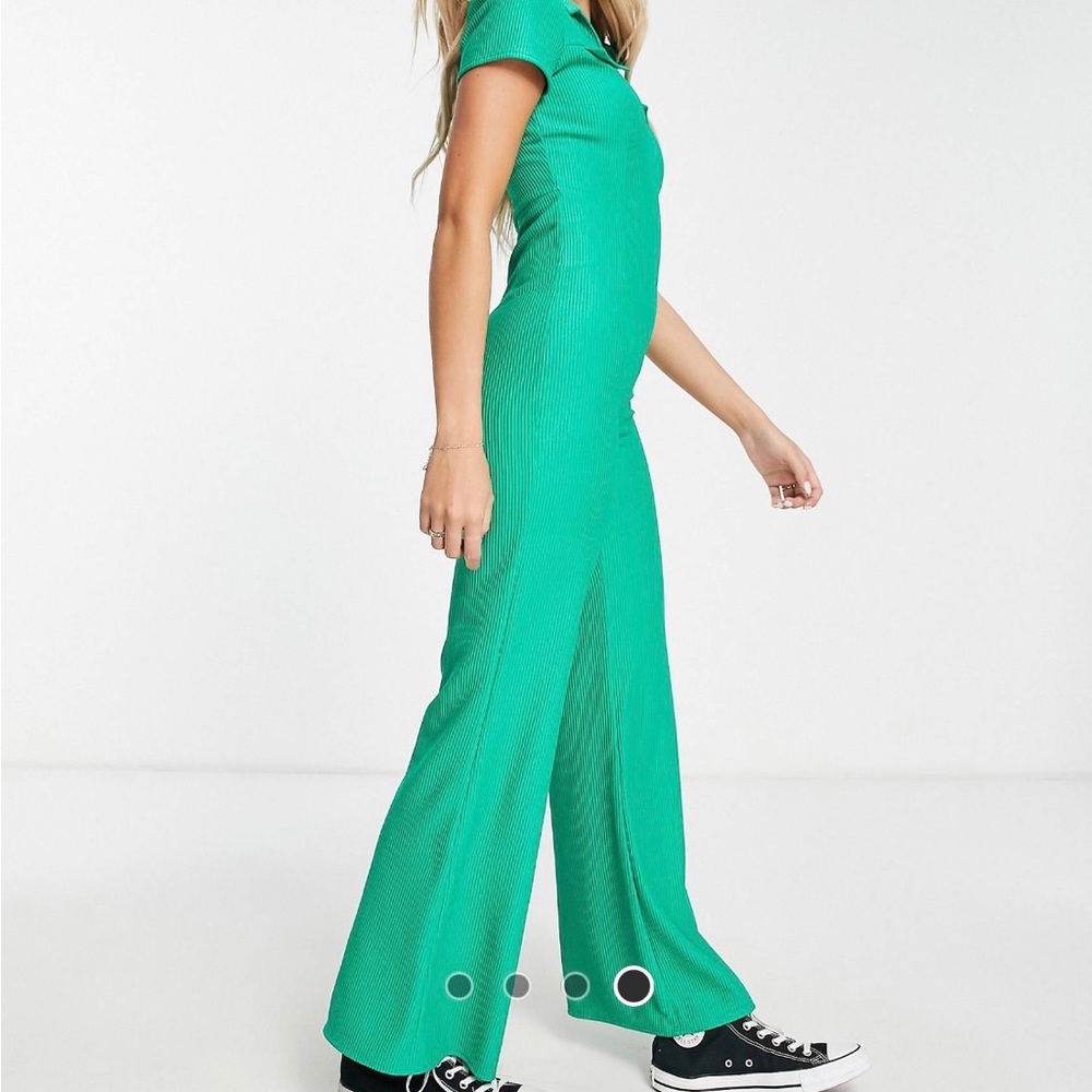 70s Inspired Green Flare Jumpsuit